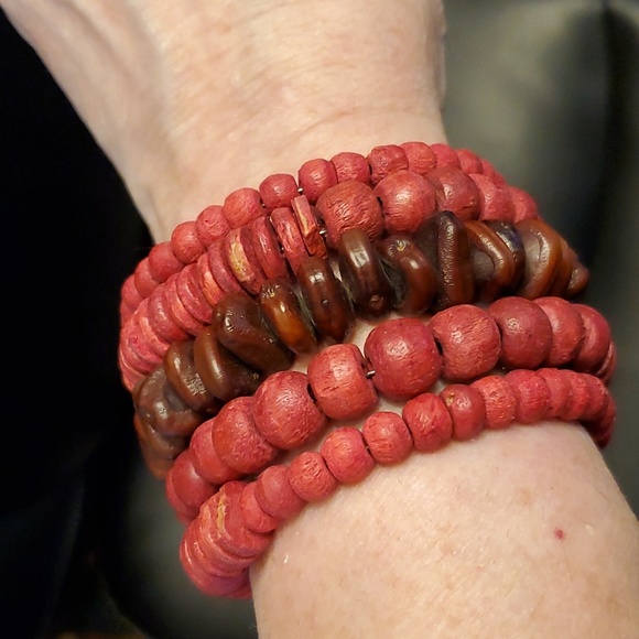 Wrap around Faux Wood Beaded Bracelt - Picture 1 of 5